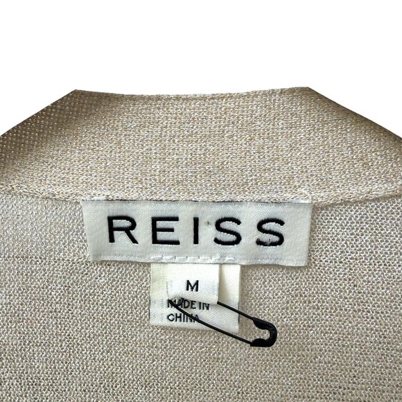 REISS Cardigan Size Medium Light Sweater Metallic Beige Gold Womens Top - Picture 4 of 9